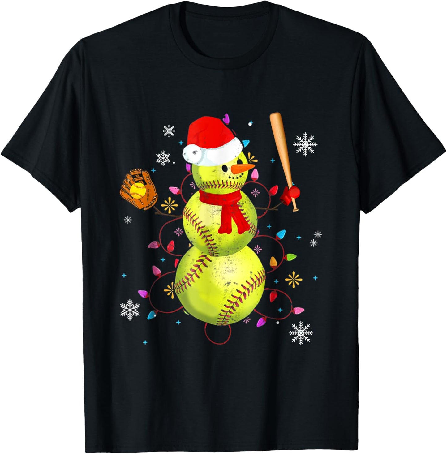 Softball Christmas Funny Softball Snowman Xmas Gifts T-Shirt - T-Shirt | Black