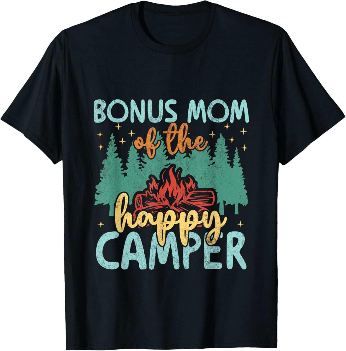 Bonus Mom of Happy Camper 1st Birthday Party Retro Bonus Mom T-Shirt - T-Shirt | Black