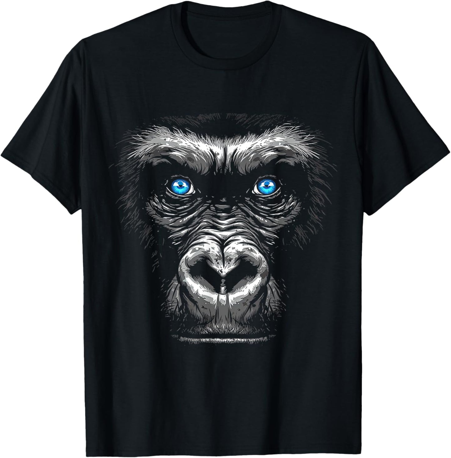 Gorilla Drawing Portrait Animal Blue Eyes Graphic Monkey T-Shirt - T-Shirt | Black