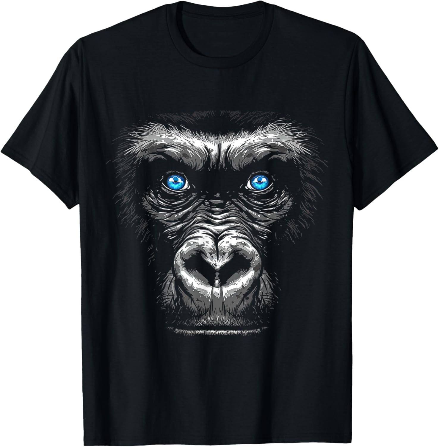 Gorilla Drawing Portrait Animal Blue Eyes Graphic Monkey T-Shirt - T-Shirt | Black