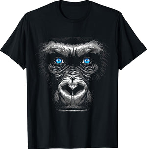 Gorilla Drawing Portrait Animal Blue Eyes Graphic Monkey T-Shirt - T-Shirt | Black