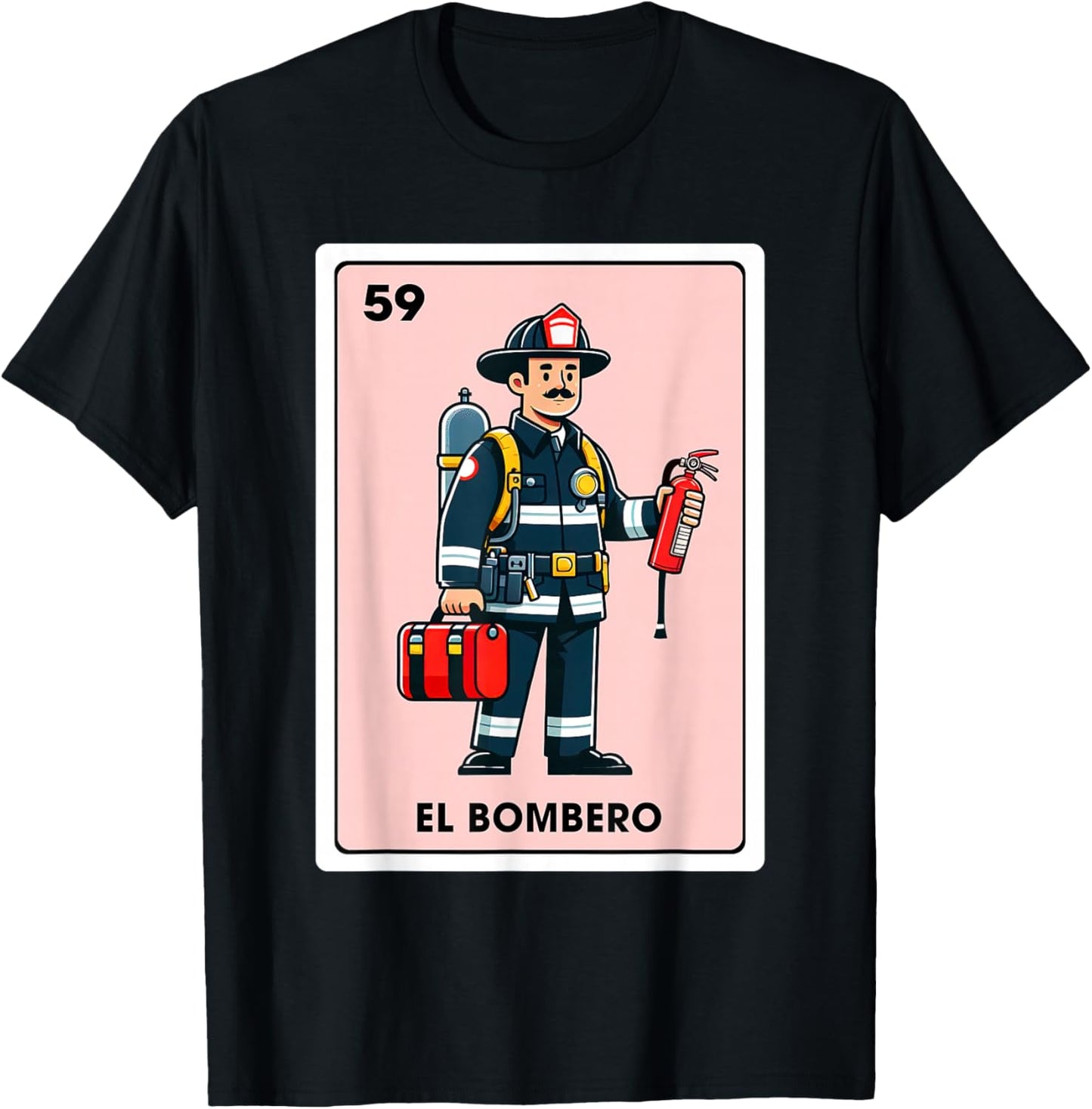 Mexican Fireman Firefighter El Bombero Mexican Bingo Card T-Shirt - T-Shirt | Black