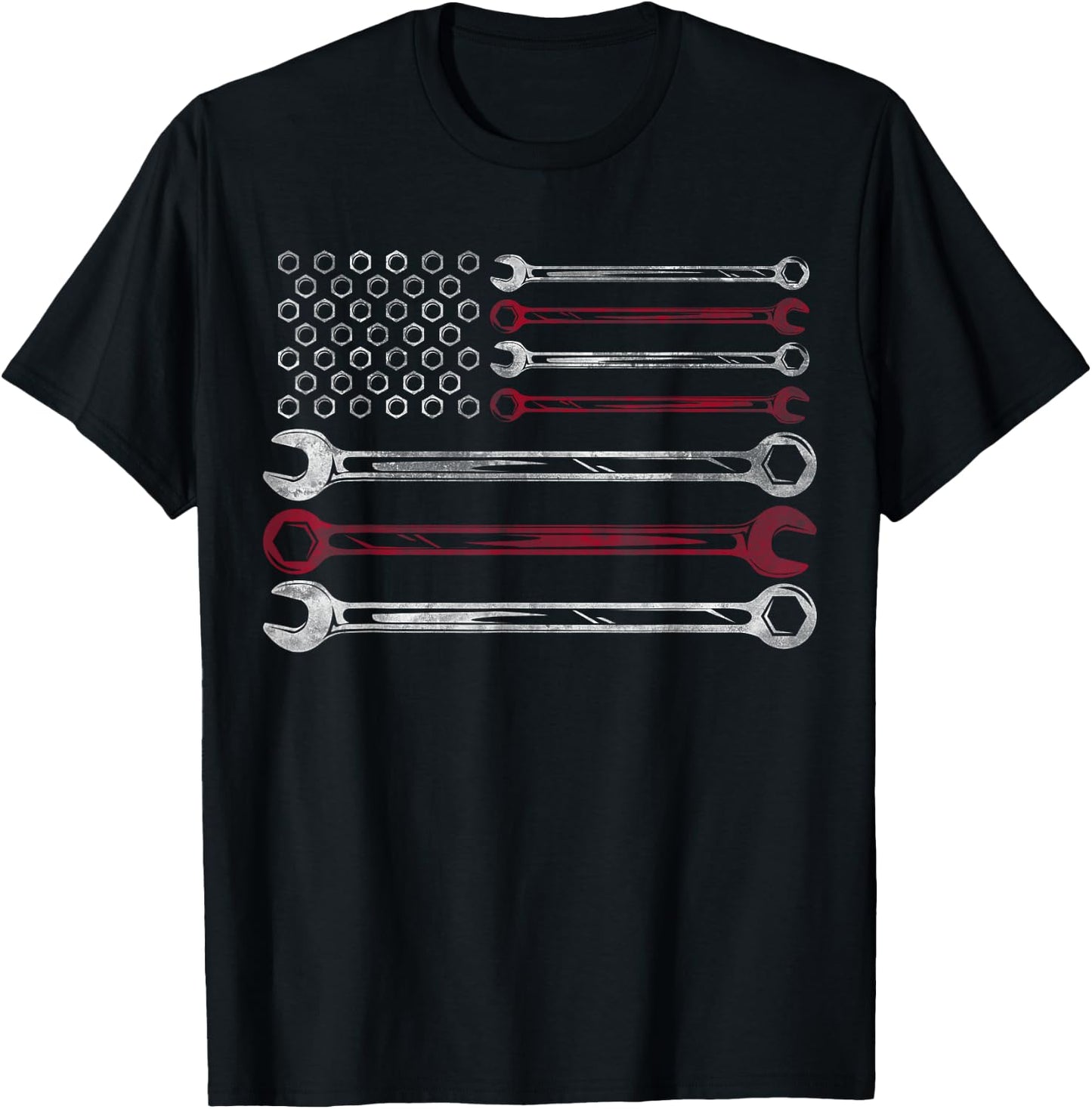 Patriotic Mechanic Flag American Car Repairman Gift USA Flag T-Shirt - T-Shirt | Black