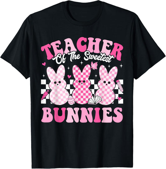 Teacher Of The Sweetest Bunnies Happy Easter Day Teachers Men Women Kids T-Shirt - T-Shirt | Black