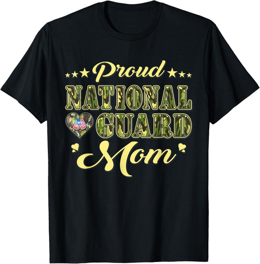 Proud National Guard Mom Dog Tags Heart Military Mother Gift Women T-Shirt - T-Shirt | Black
