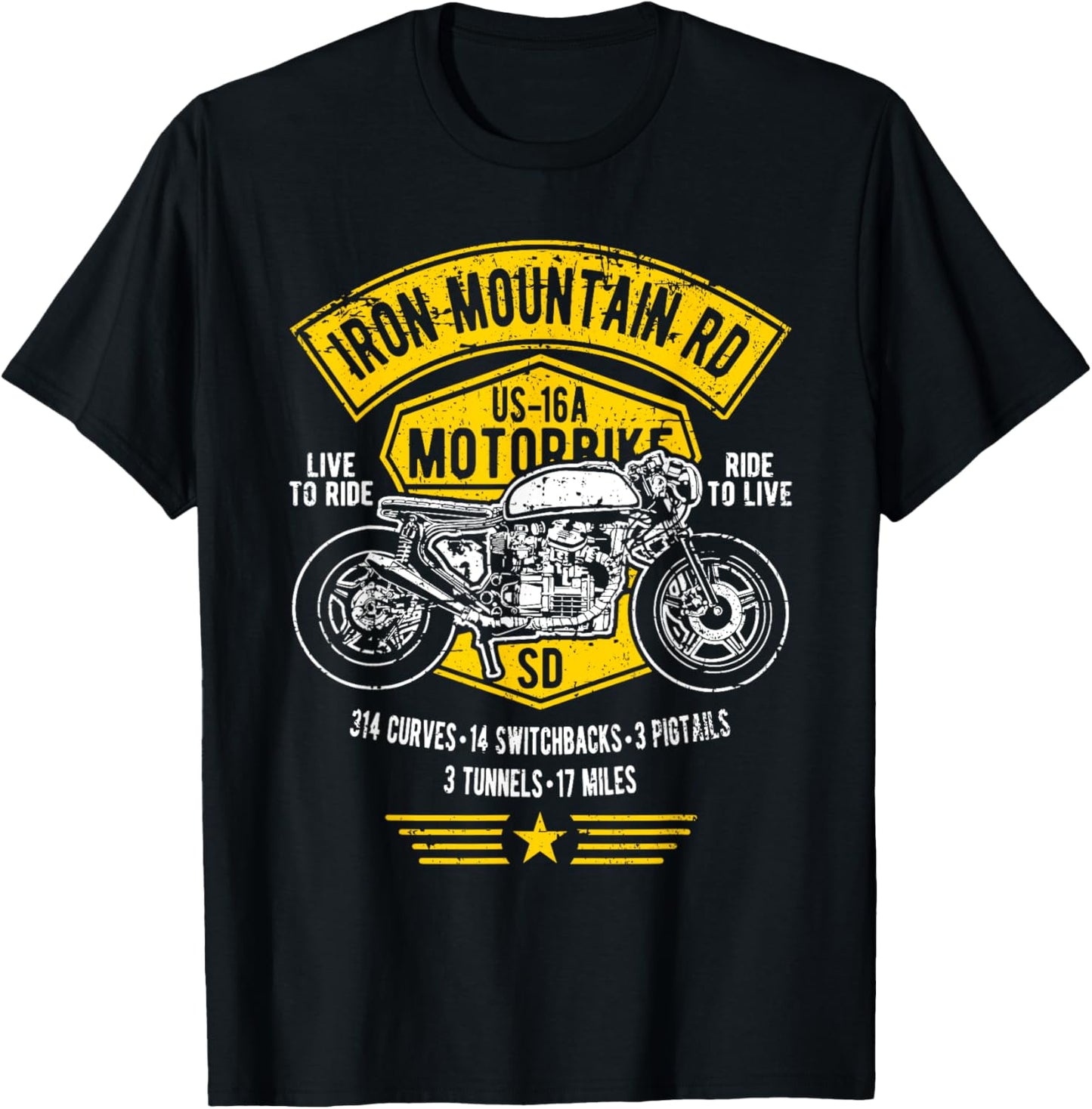 Iron Mountain Road US-16A South Dakota Motorcycle Design T-Shirt - T-Shirt | Black