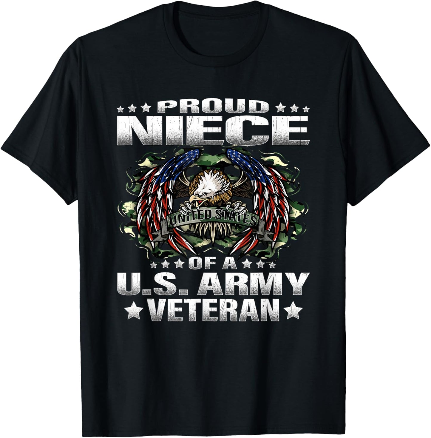 Proud Niece Of A US Army Veteran Military Vet's Family T-Shirt - T-Shirt | Black