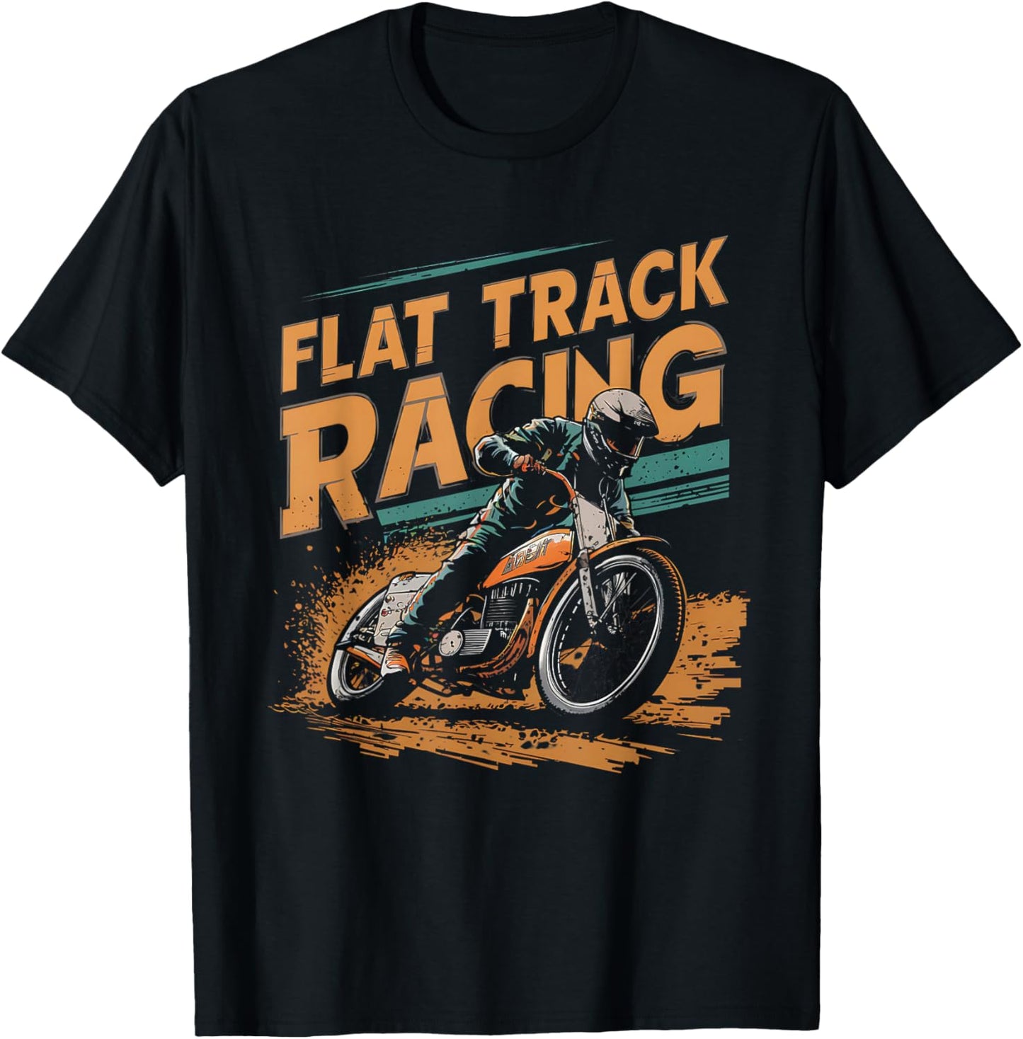 Flat Track Motorcycle Racing American Flag Speedway Dirt T-Shirt - T-Shirt | Black
