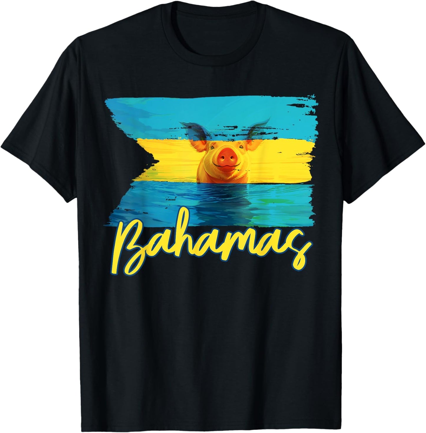 Bahamas Swimming Pig Flag Beach Caribbean Vacation Family T-Shirt - T-Shirt | Black