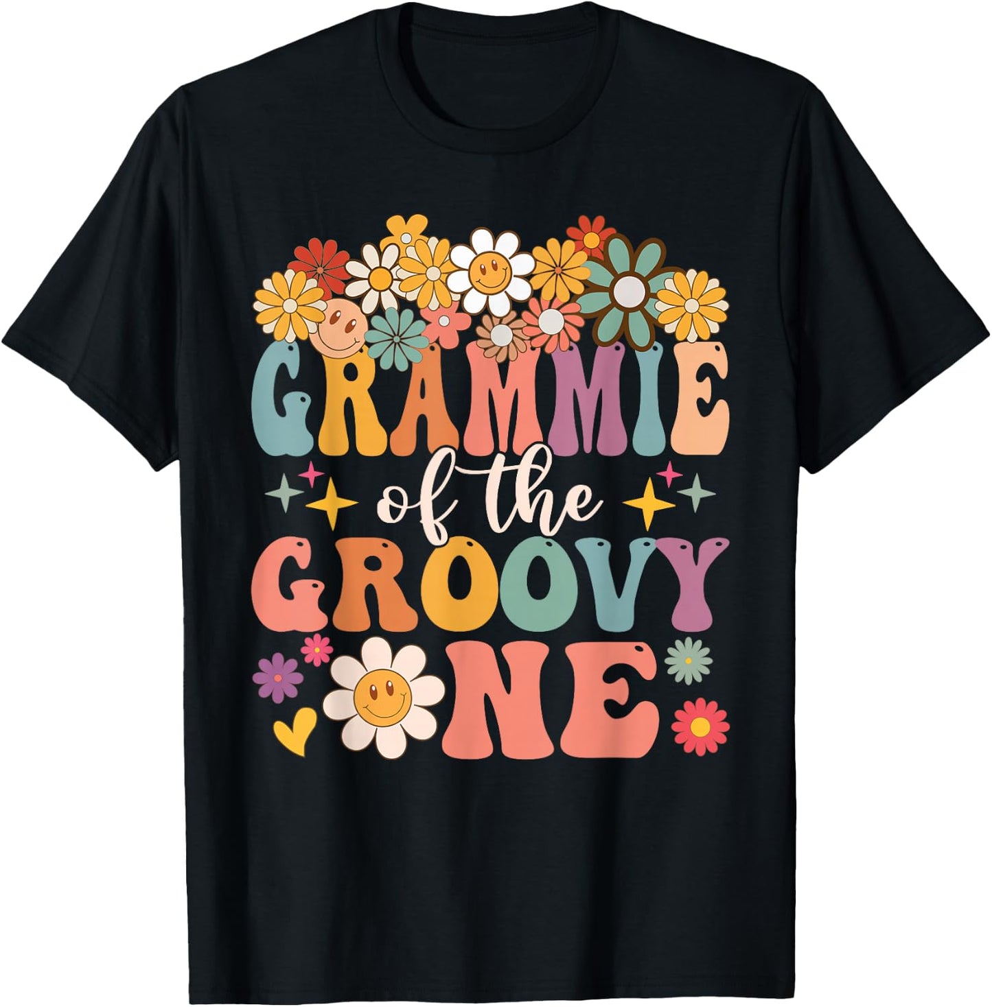 Retro Grammie of Groovy One Matching Family 1st Birthday T-Shirt - T-Shirt | Black