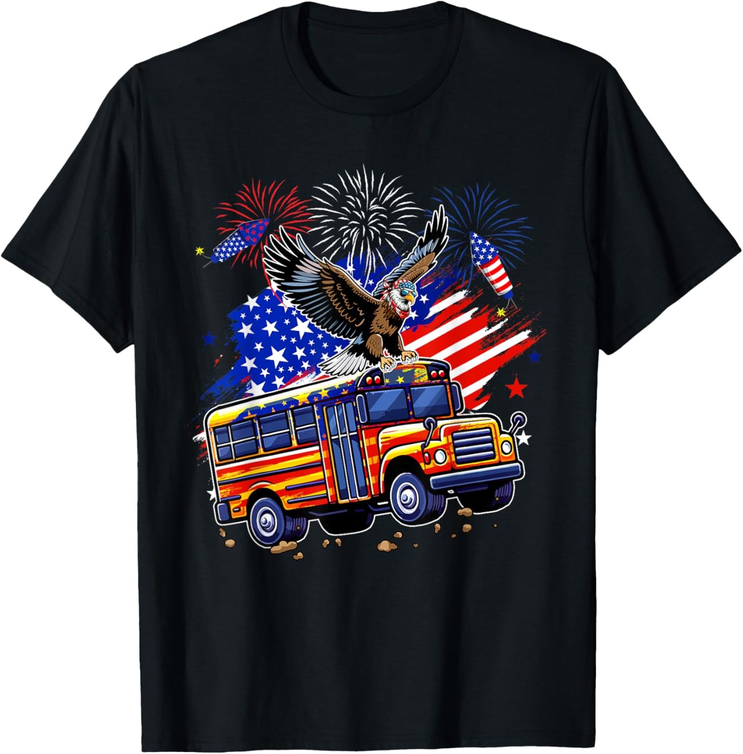 Eagle Sunglasses 4th July US Flag School Bus Driver Lover T-Shirt - T-Shirt | Black