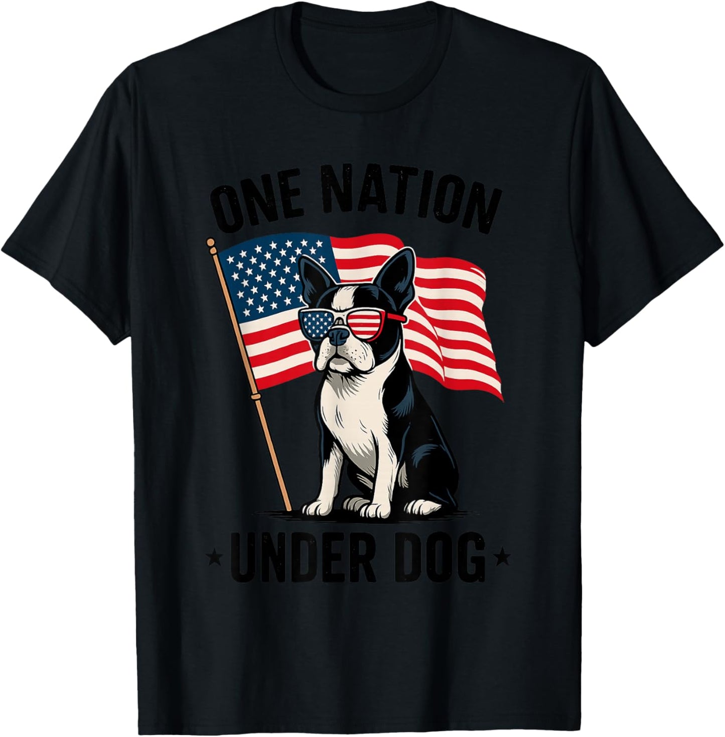 One Nation Under Dog Funny Patriotic Boston Terrier Lover Women Kids T-Shirt - T-Shirt | Black