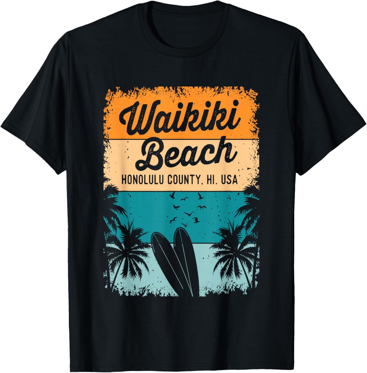 Retro Waikiki Beach Gifts Souvenir Men Women Honolulu Hawaii T-Shirt - T-Shirt | Black