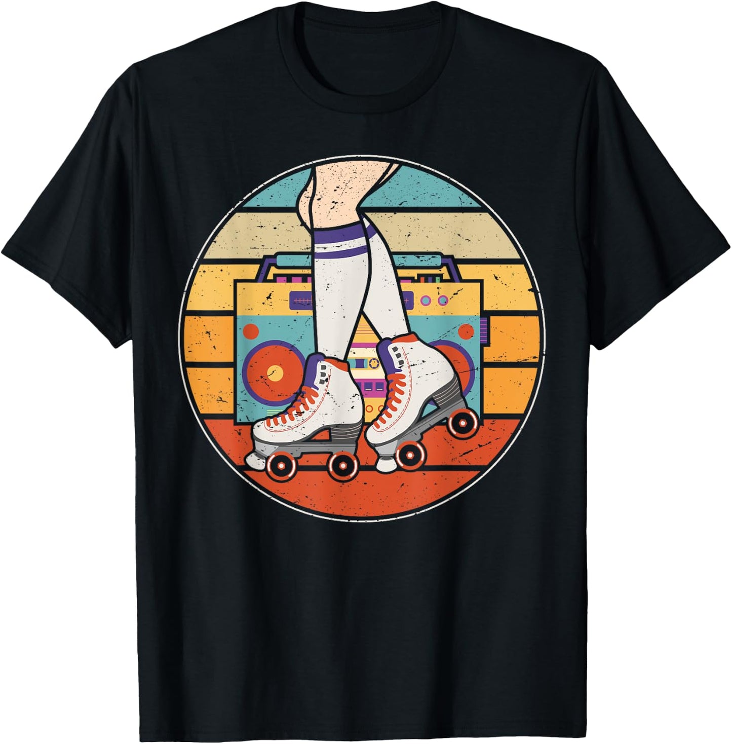 Roller Girl Skate Radio Skating Disco Retro 70s/80s T-Shirt - T-Shirt | Black