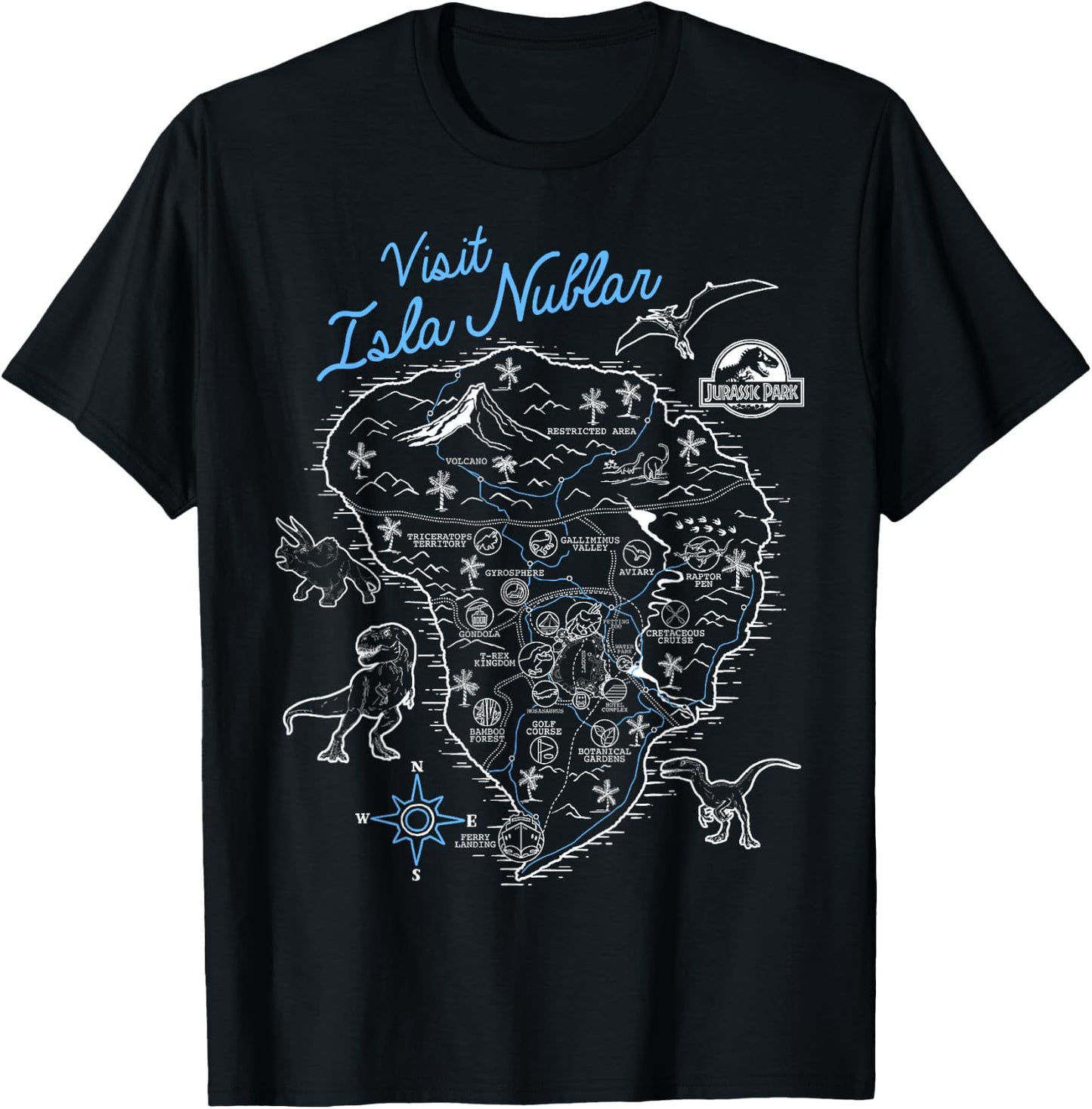 Jurassic Park Visit Isla Nublar Sketch Map Poster T-Shirt - T-Shirt | Black