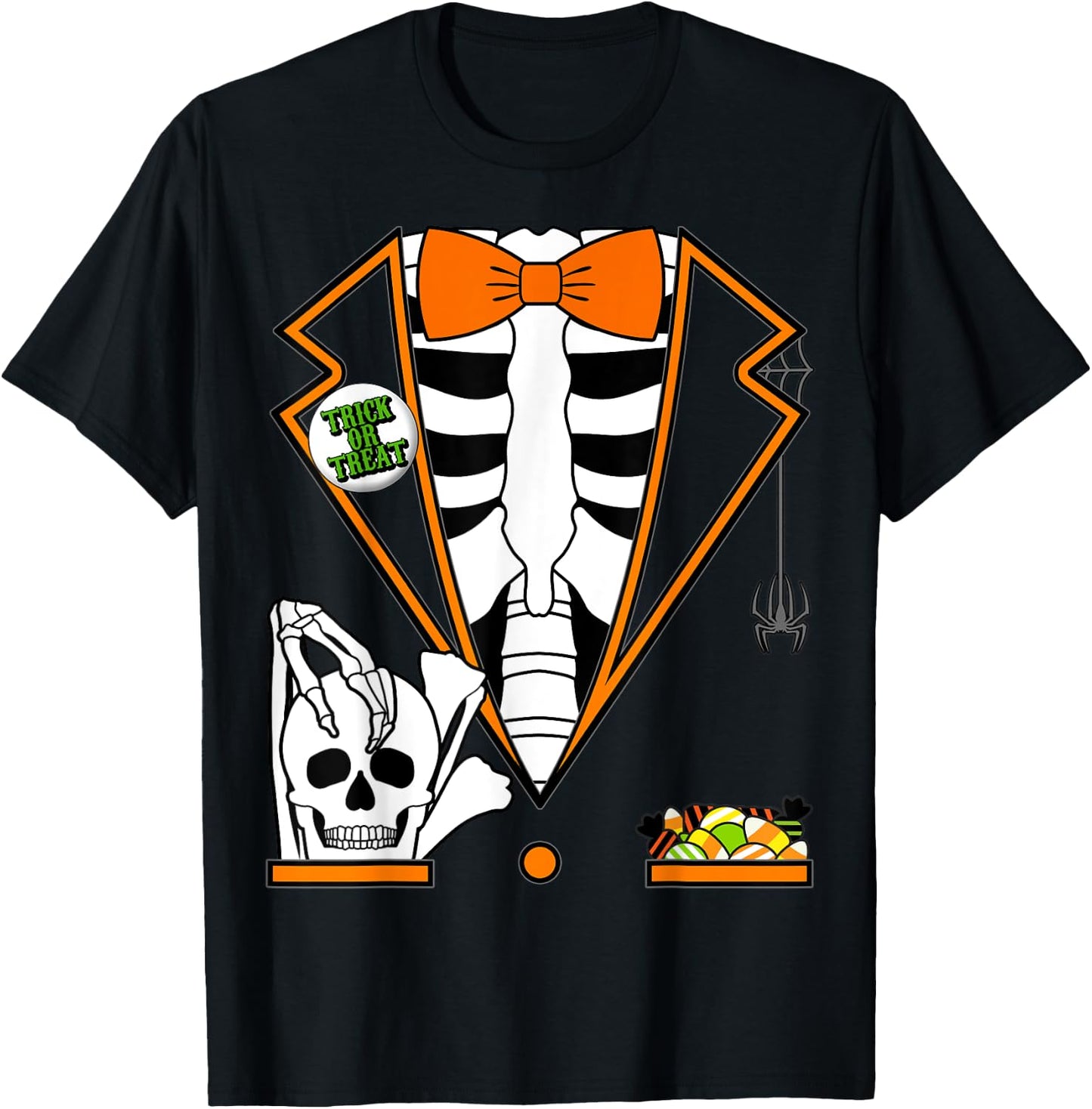 Easy Halloween Costume Shirts Orange Skeleton Tuxedo T-Shirt - T-Shirt | Black