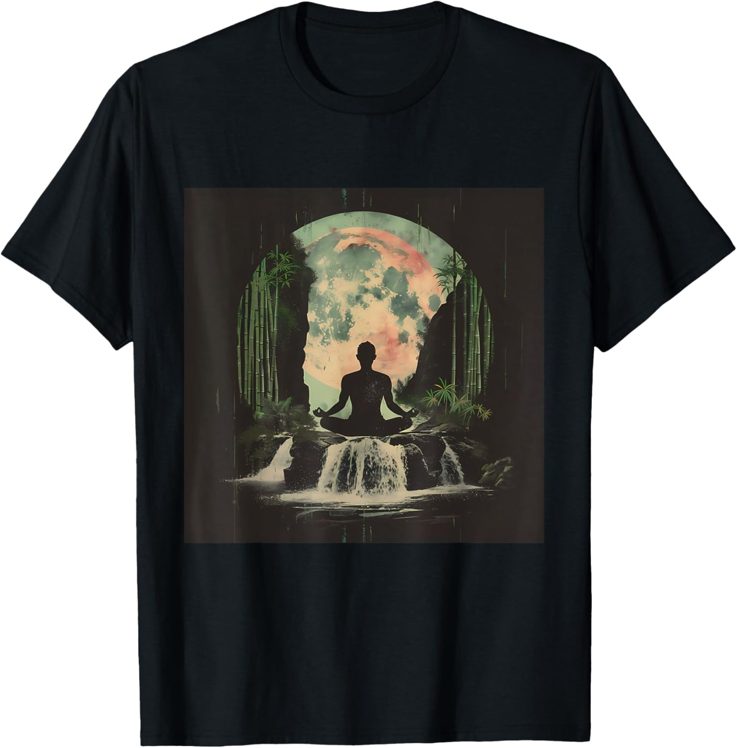Waterfall Meditation Nature Buddhist Zen Buddha Hindu Yoga T-Shirt - T-Shirt | Black
