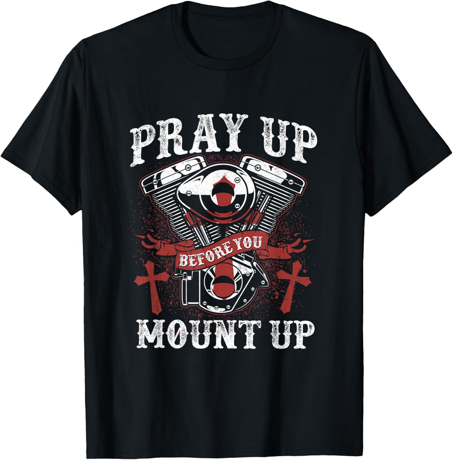 Christian Biker Pray Up Before You Mount Up Faith T-Shirt - T-Shirt | Black