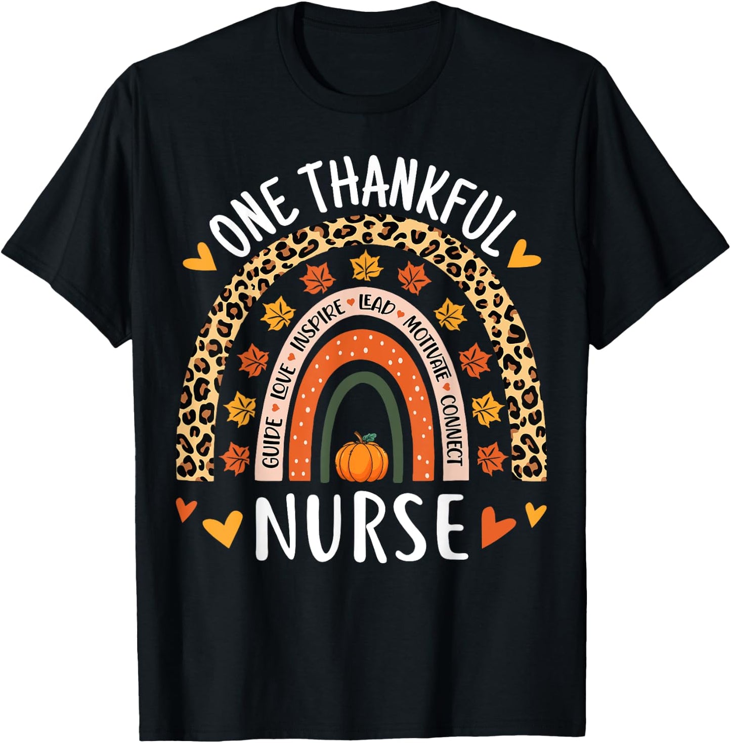 One Thankful Nurse Thanksgiving Rainbow Leopard Nursing T-Shirt - T-Shirt | Black