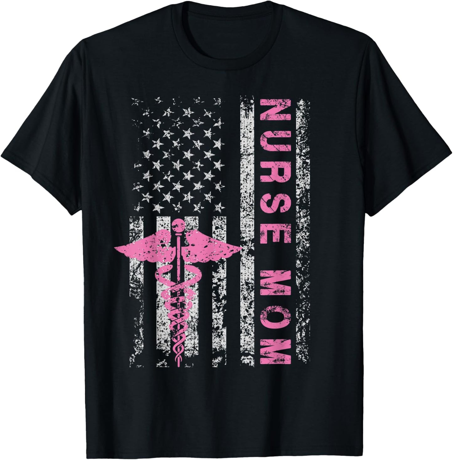 American Baby Nurse Mom USA Flag Funny Patriotic Vintage Women Men T-Shirt - T-Shirt | Black