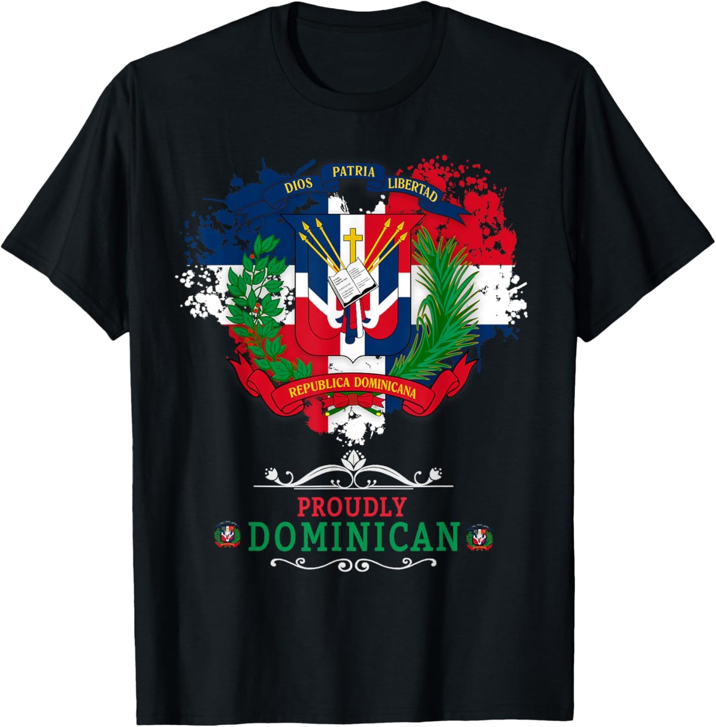 Coat of Arms Republica Dominicana For Kids & Dominican Flag T-Shirt - T-Shirt | Black