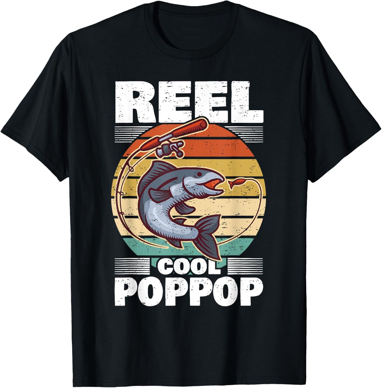 PopPop Father's Day Fish Angling Fishing Angler Reel T-Shirt - T-Shirt | Black