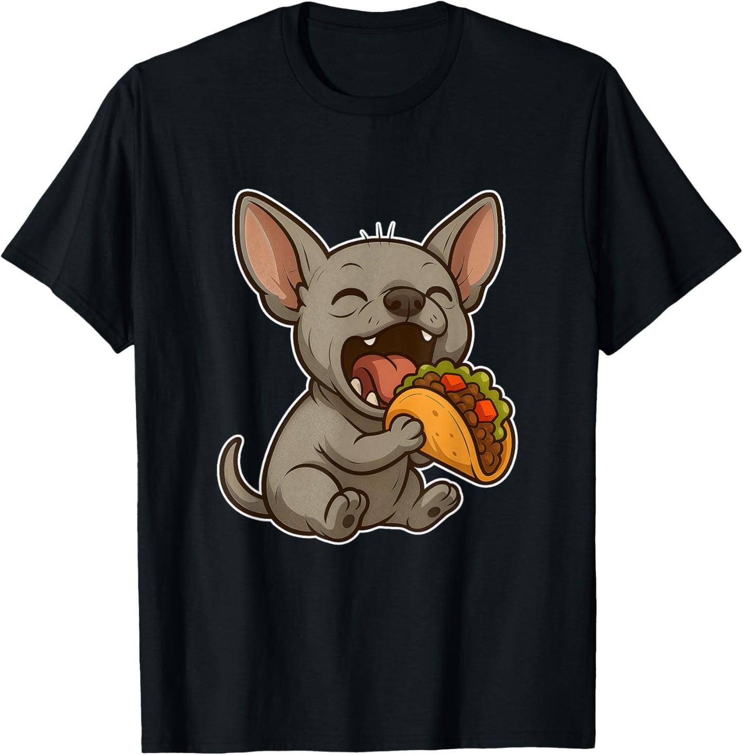 Funny Xolo Dog Eating a Big Taco Kawaii Cartoon T-Shirt - T-Shirt | Black
