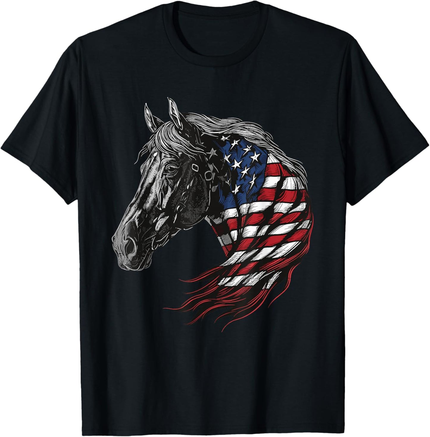 Horse Patriotic Equestrian 4th Of July USA American Flag T-Shirt - T-Shirt | Black