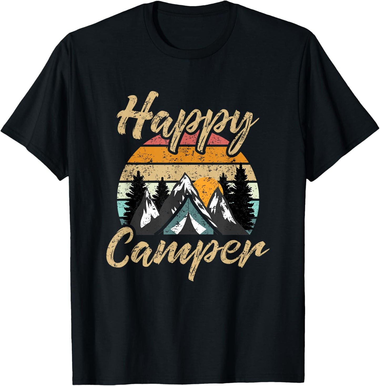 Funny Camping Hiking Lover Present Happy Camper Gift T-Shirt - T-Shirt | Black