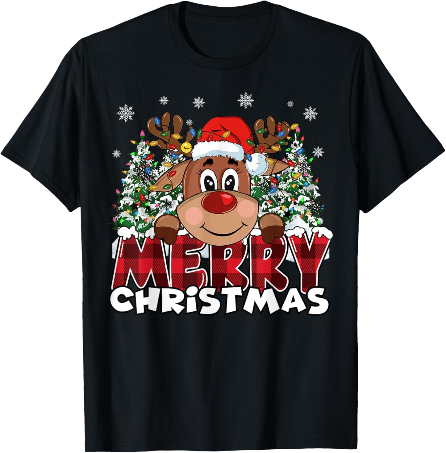 Funny Reindeer Xmas Men Women Family Merry Christmas T-Shirt - T-Shirt | Black