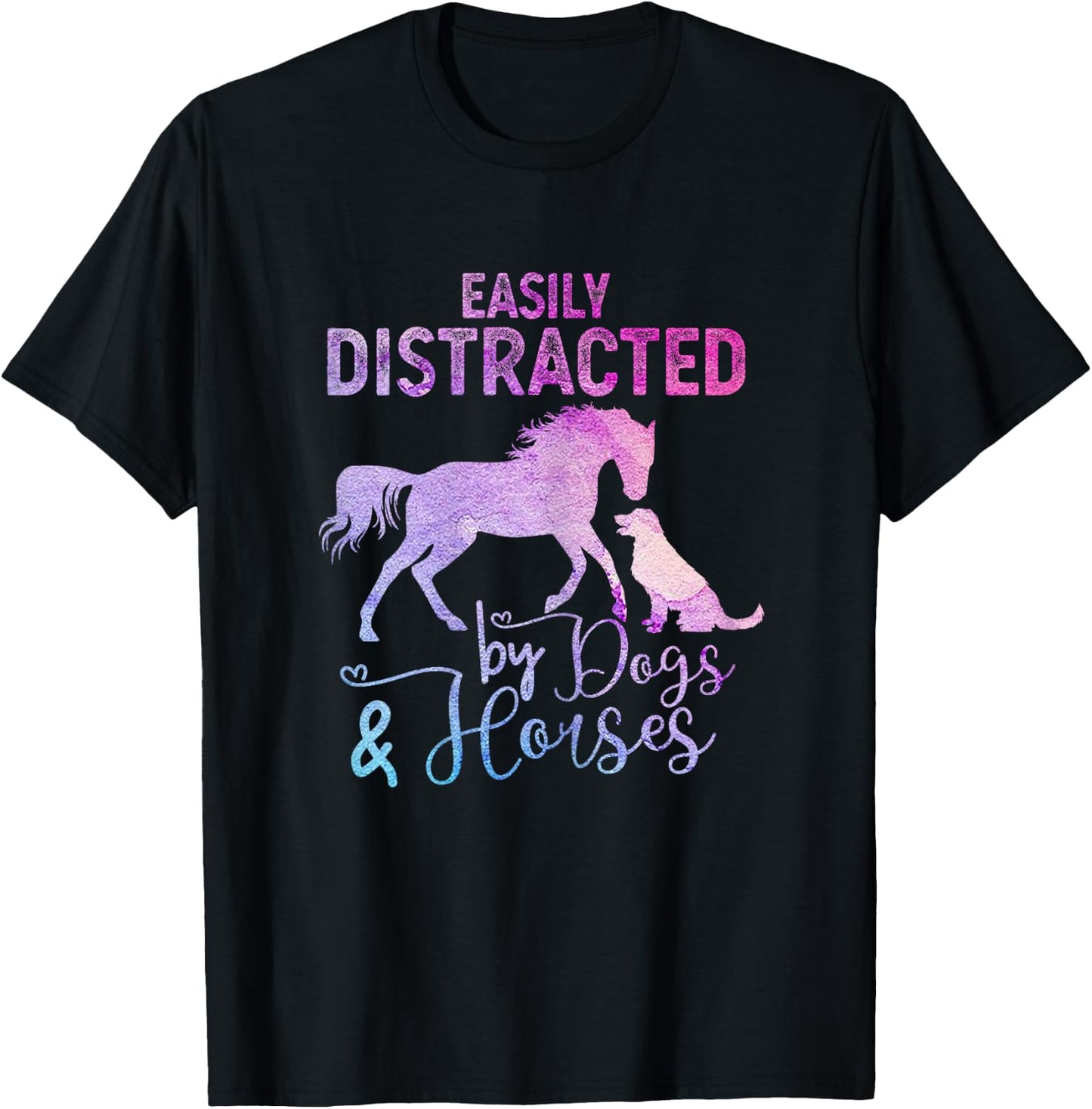 Funny Horse Women Girls Easily Distracted By Dogs & Horses T-Shirt - T-Shirt | Black