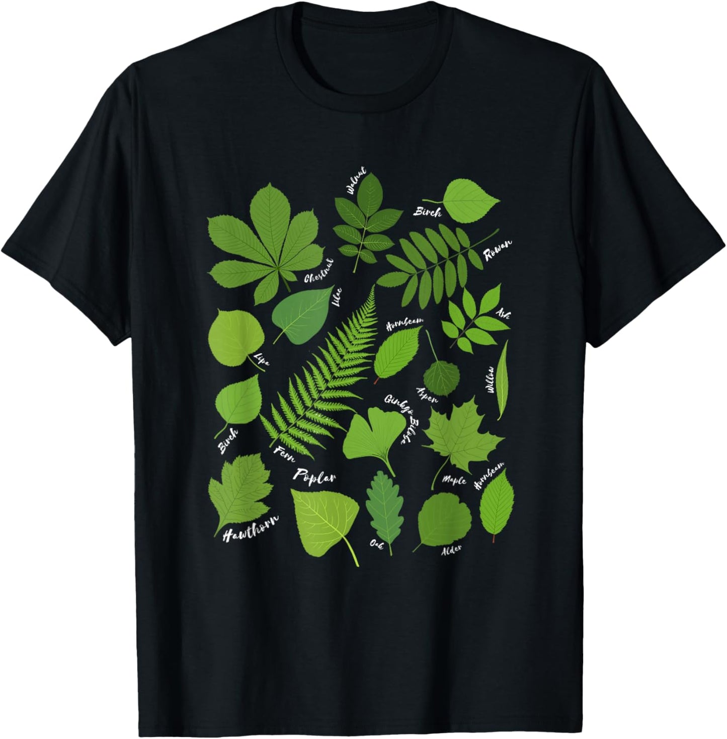 Different Types of Tree Leaves Common Leaves Nature Lovers T-Shirt - T-Shirt | Black
