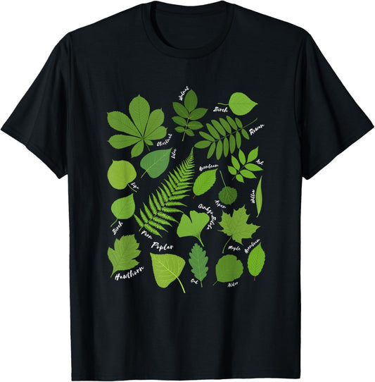 Different Types of Tree Leaves Common Leaves Nature Lovers T-Shirt - T-Shirt | Black