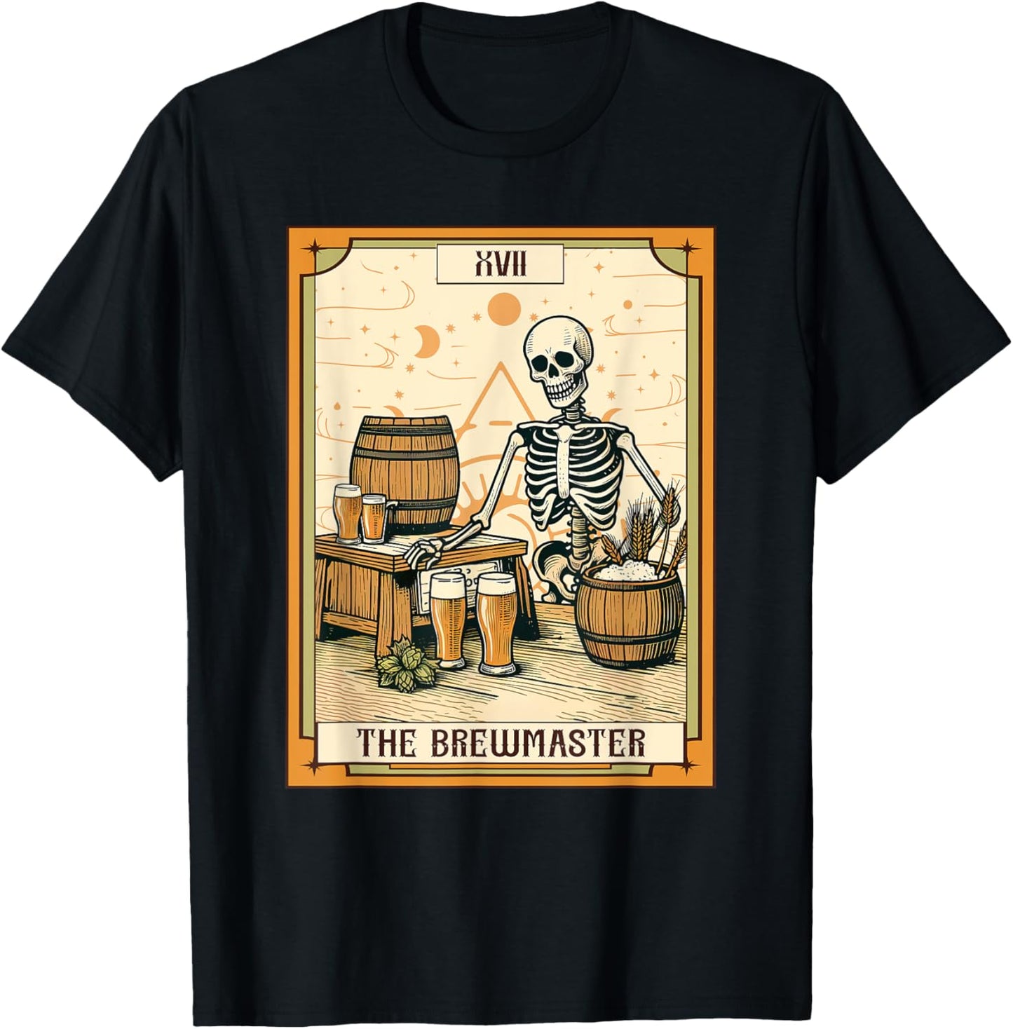 Funny Skeleton Craft Beer Drinking The Brewmaster Tarot Card T-Shirt - T-Shirt | Black