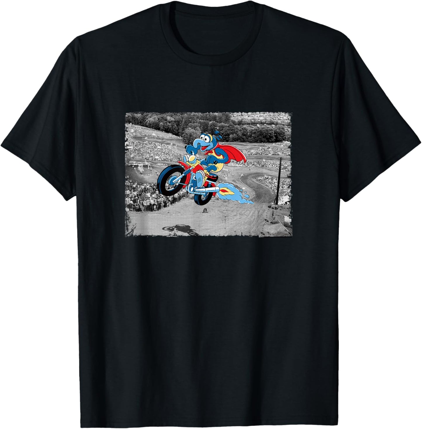 Disney The Muppets Gonzo Motorcycle Ride Big Chest Poster T-Shirt - T-Shirt | Black