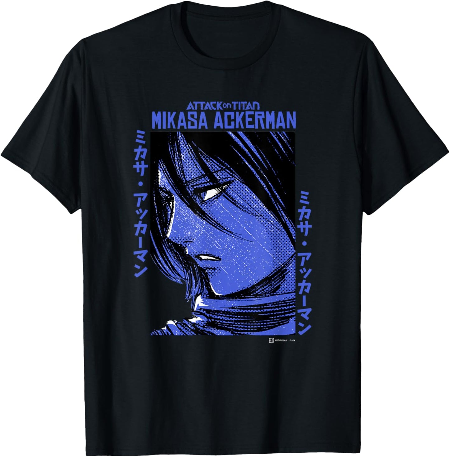 Attack on Titan Mikasa Ackerman Japanese Manga Face Portrait T-Shirt - T-Shirt | Black