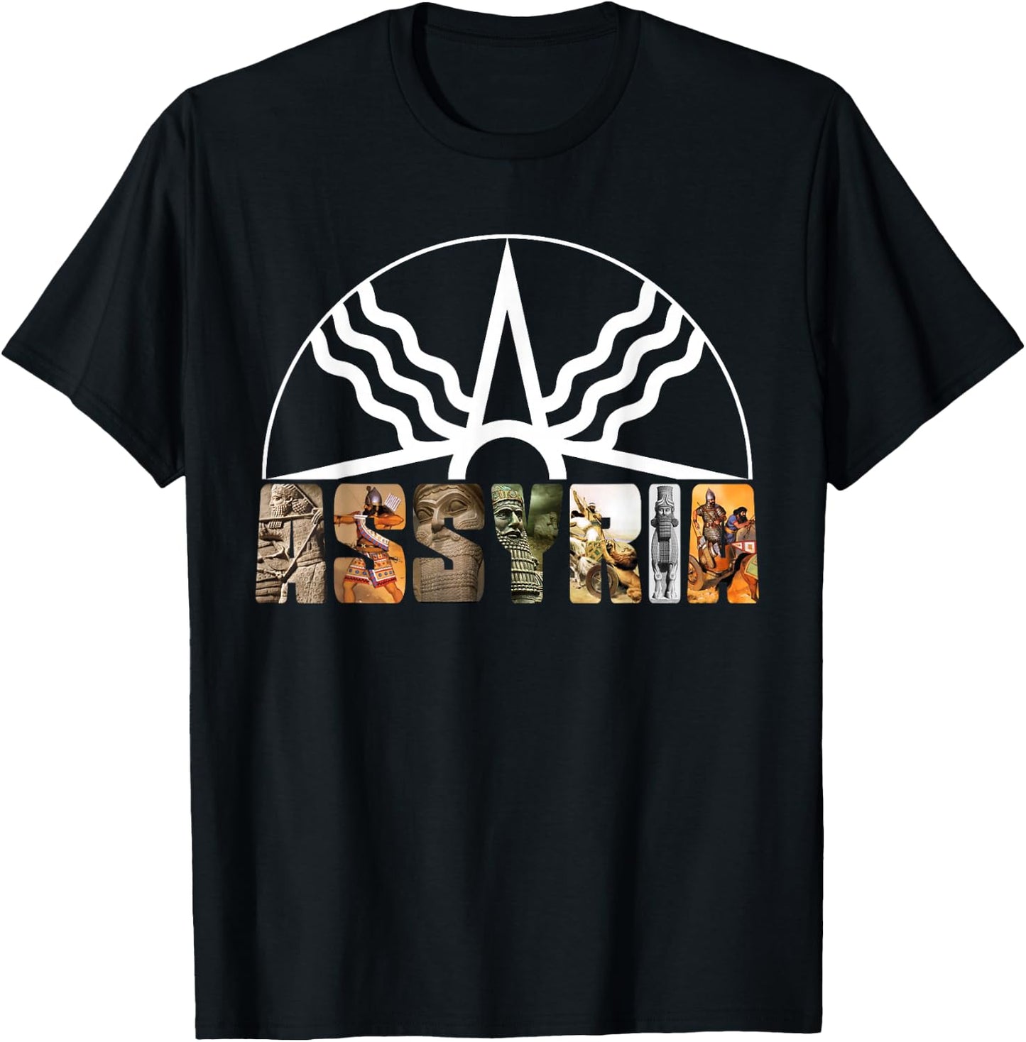 Assyria Country Assyrian Flag Assyrian Winged Bull Lamassu T-Shirt - T-Shirt | Black