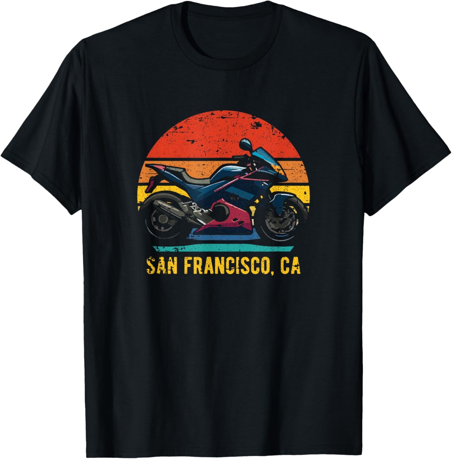 San Francisco CA USA Retro Sportbike Motorcycle Design T-Shirt - T-Shirt | Black