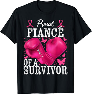 Proud Fiancé Of Survivor Breast Cancer Boxing Gloves Pink T-Shirt - T-Shirt | Black