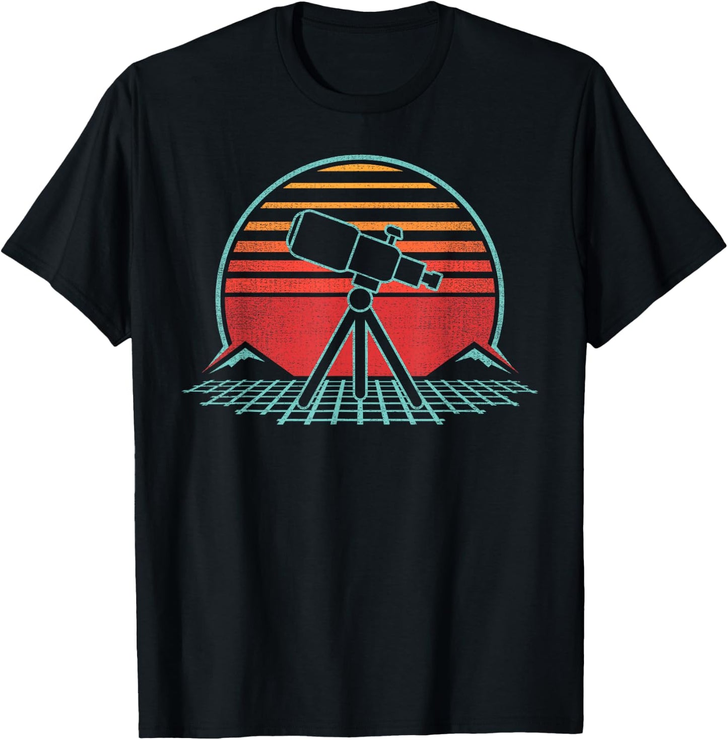 Astronomy Telescope Retro Space Science Vintage 80s Gift T-Shirt - T-Shirt | Black