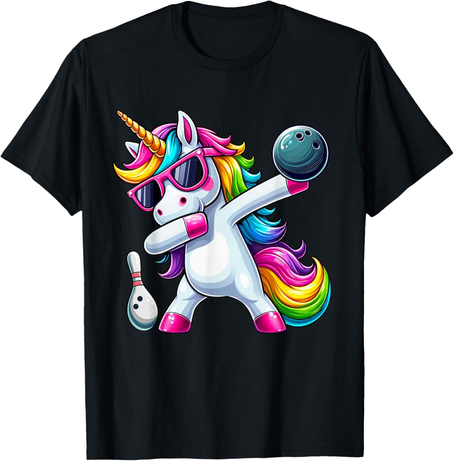 Birthday Girls Funny Dabbing Bowling Unicorn Dab Girls T-Shirt - T-Shirt | Black