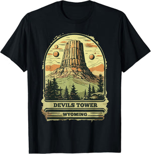 Devils Tower National Monument Wyoming Vintage Retro Travel T-Shirt - T-Shirt | Black