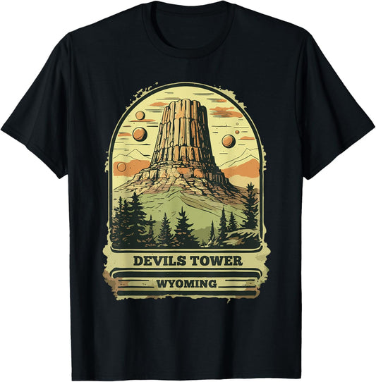 Devils Tower National Monument Wyoming Vintage Retro Travel T-Shirt - T-Shirt | Black