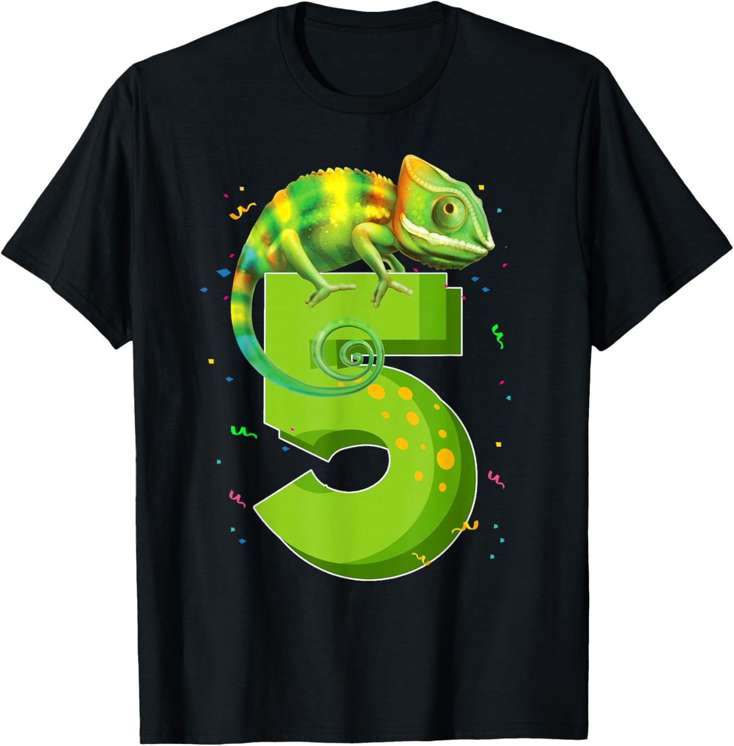 5 Years Old Birthday Chameleon Themed Party 5th Birthday T-Shirt - T-Shirt | Black
