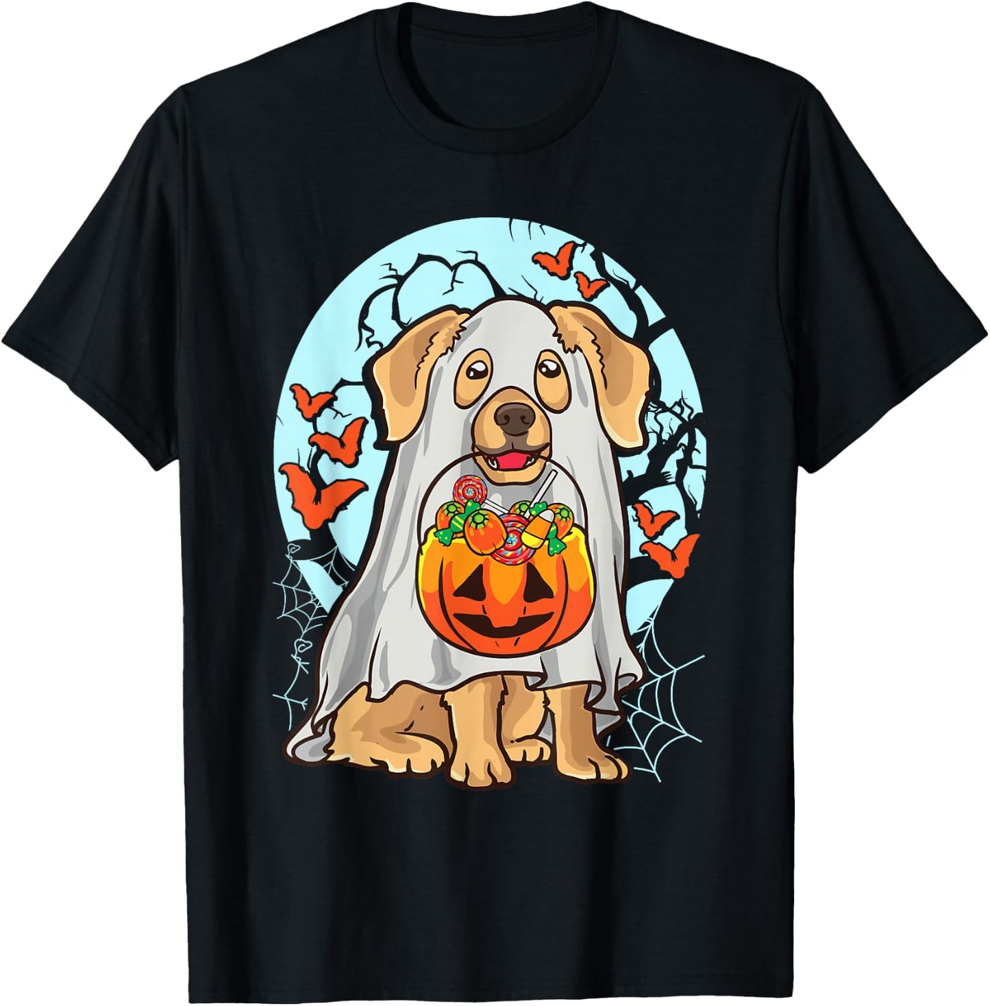 Cute Halloween Dog Ghost Costume Trick Treat Pumpkin T-Shirt - T-Shirt | Black