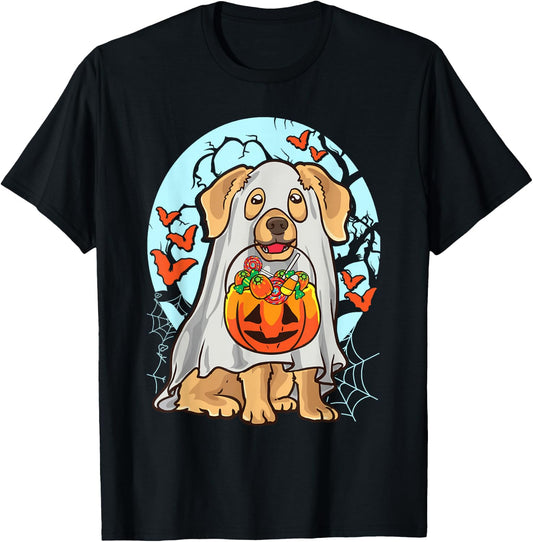 Cute Halloween Dog Ghost Costume Trick Treat Pumpkin T-Shirt - T-Shirt | Black