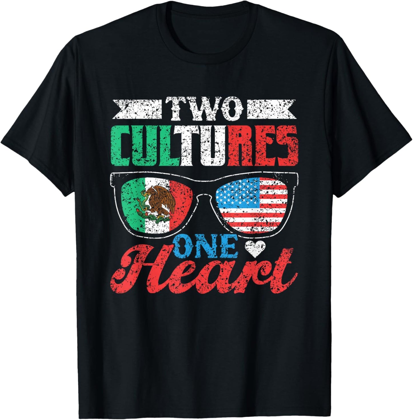 Two Cultures One Heart Usa Mexico America Mexican American T-Shirt - T-Shirt | Black