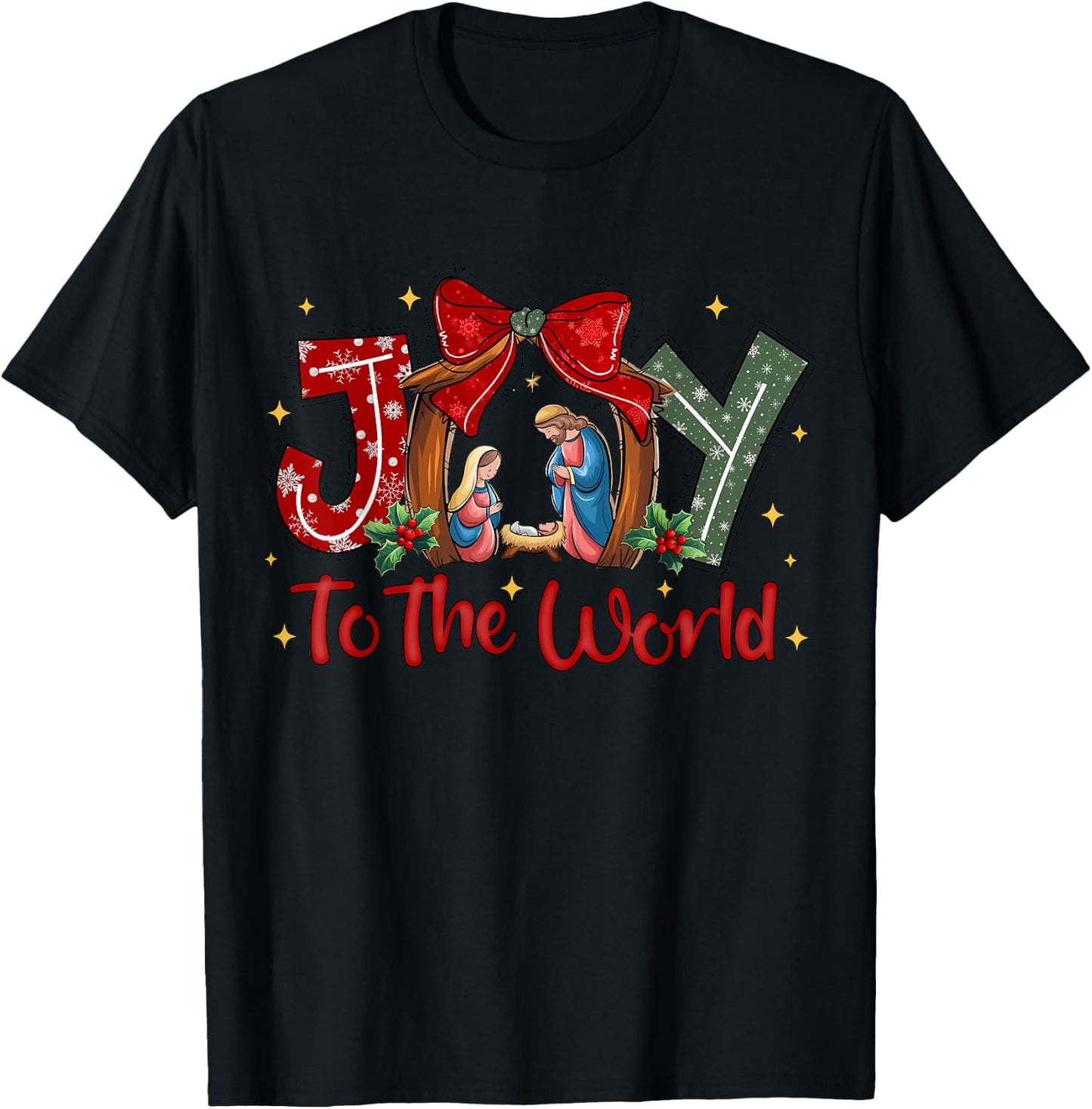 Christian Christmas Joy To The World Coquette Jesus Nativity T-Shirt - T-Shirt | Black