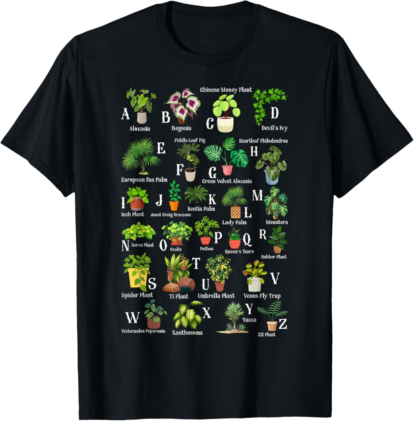 Plant Alphabet Learning ABCs Gardener Gardening Lover T-Shirt - T-Shirt | Black