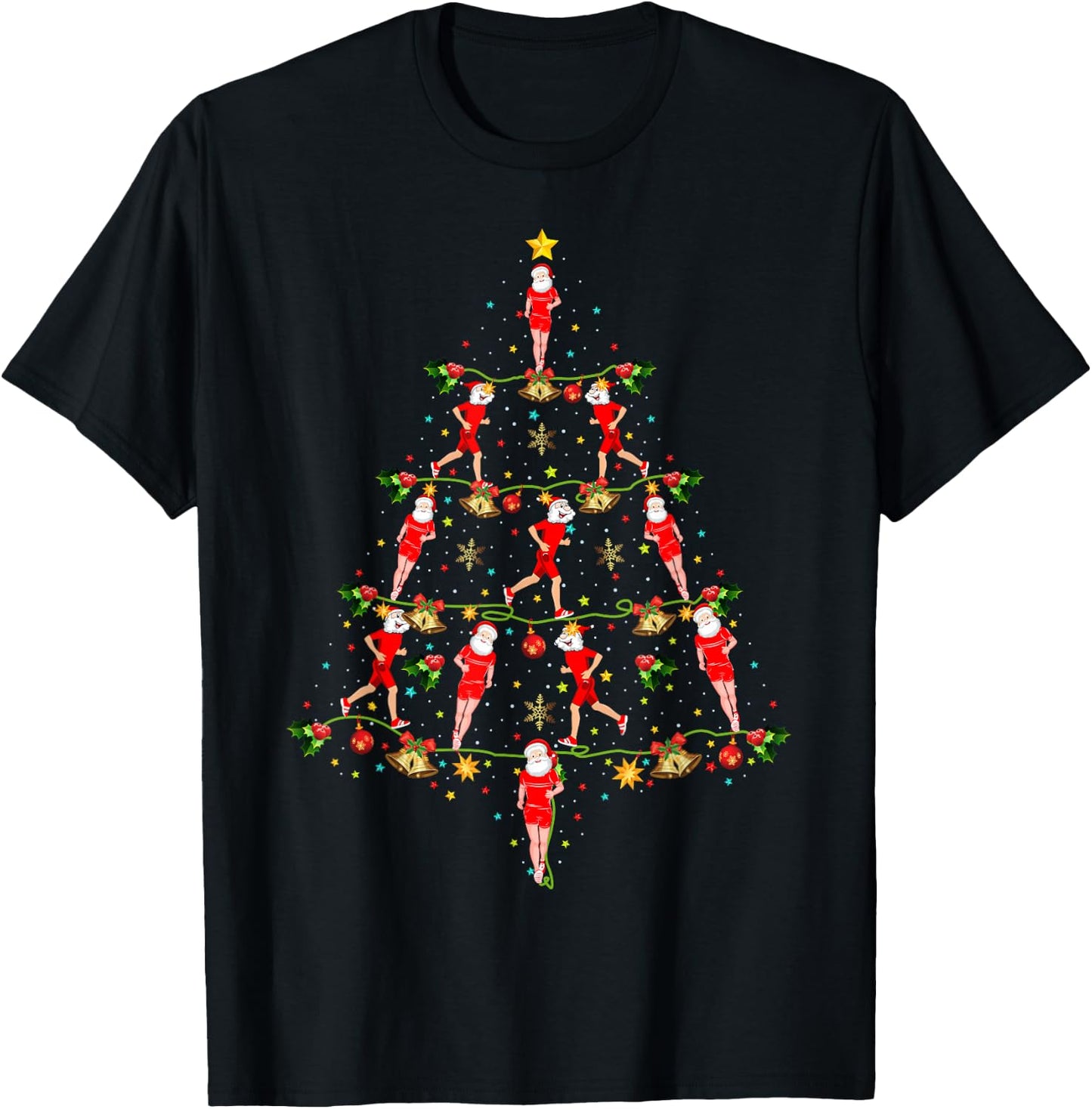 Santa Running Sports Lover Xmas Gift Running Christmas Tree T-Shirt - T-Shirt | Black